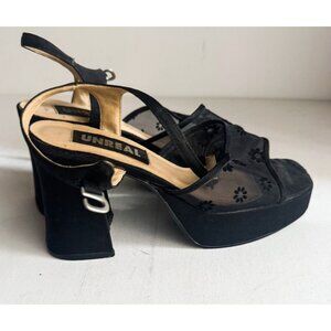 Vintage Y2K Unreal Black Mesh Detail Chunky Heels 7.5